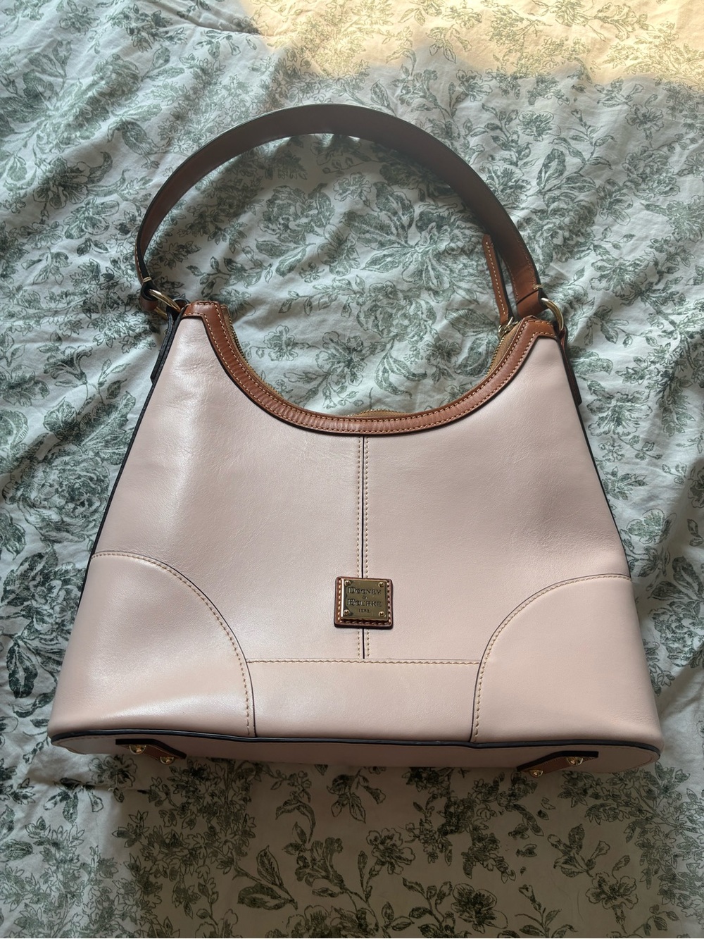 Dooney & Bourke Blush Pink Leather Shoulder Bag with Tan Trim